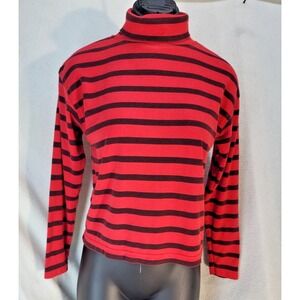 Vintage Extra Sportswear Striped Turtleneck Womens Size Small Red Black The Cure